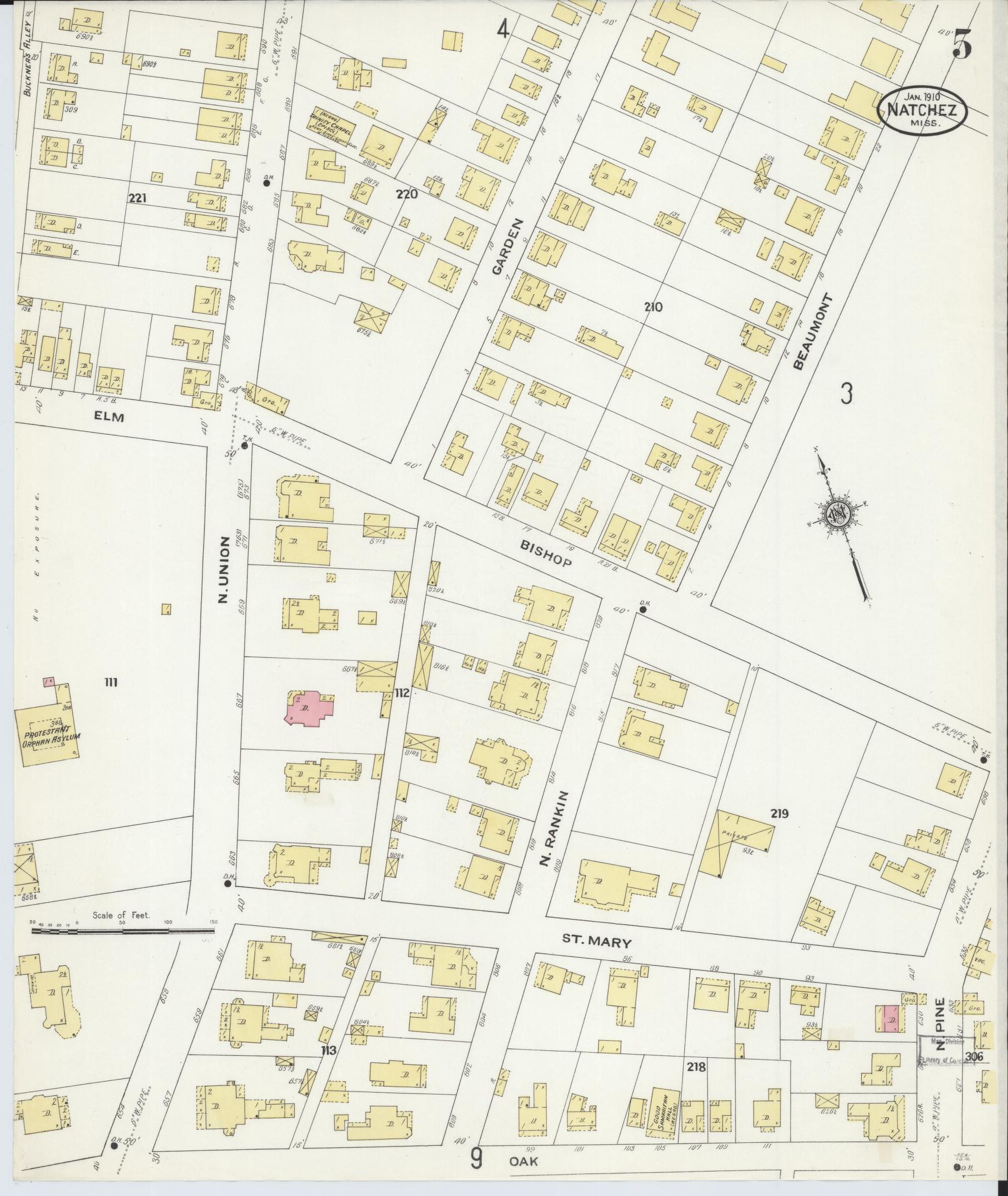 Sanborn Fire Insurance Map from Natchez, Adams County, Mississippi (1910), Sheet #0005 - Complete Map Set gallery image, historic Sanborn map, vintage wall art, Mississippi Mississippi