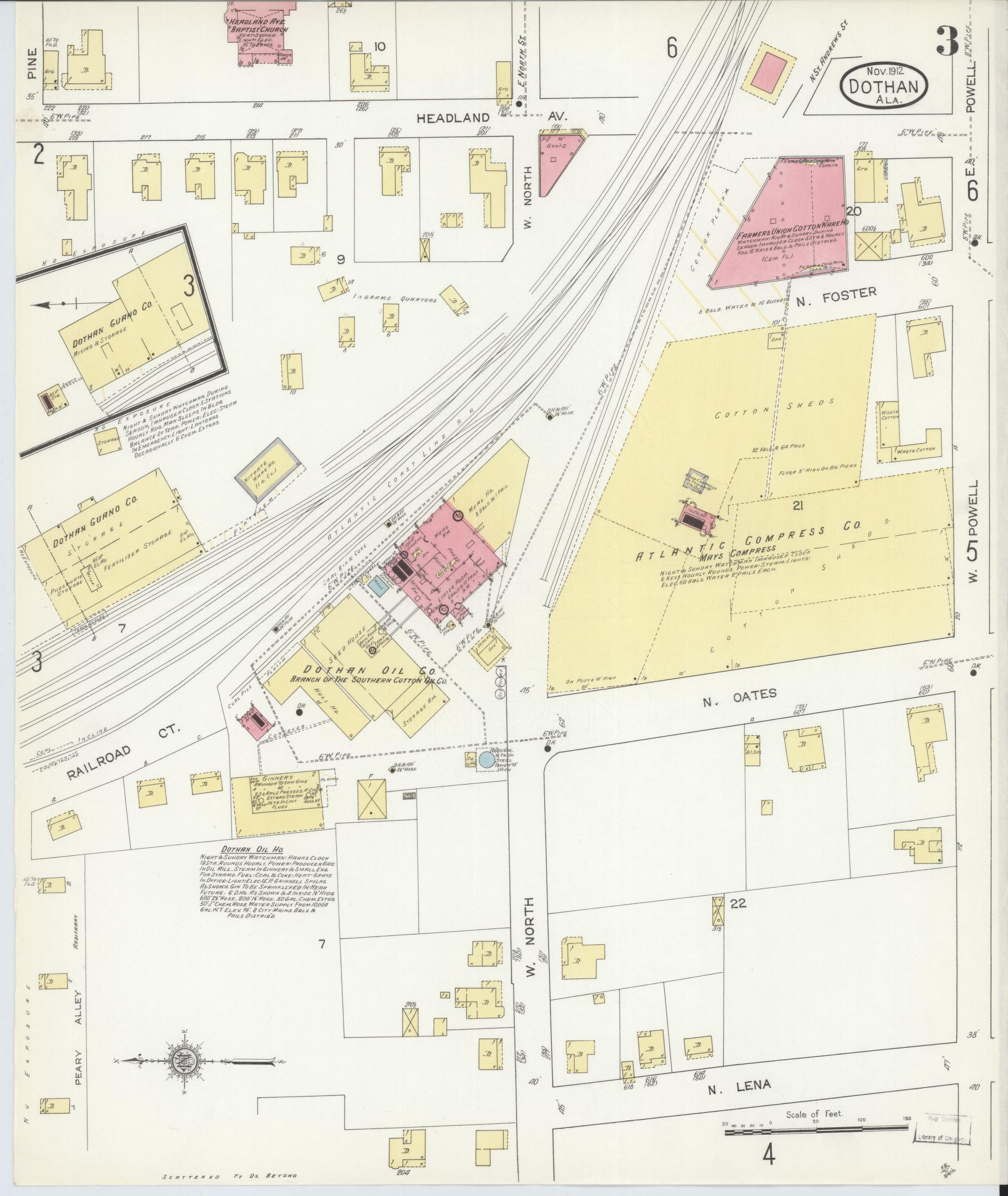 Sanborn Fire Insurance Map from Dothan, Houston County, Alabama (1912), Sheet #0003 - Complete Map Set gallery image, historic Sanborn map, vintage wall art, Alabama Alabama