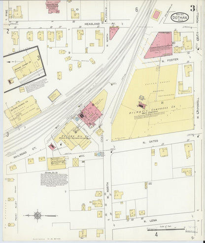 Sanborn Fire Insurance Map from Dothan, Houston County, Alabama (1912), Sheet #0003 - Complete Map Set gallery image, historic Sanborn map, vintage wall art, Alabama Alabama