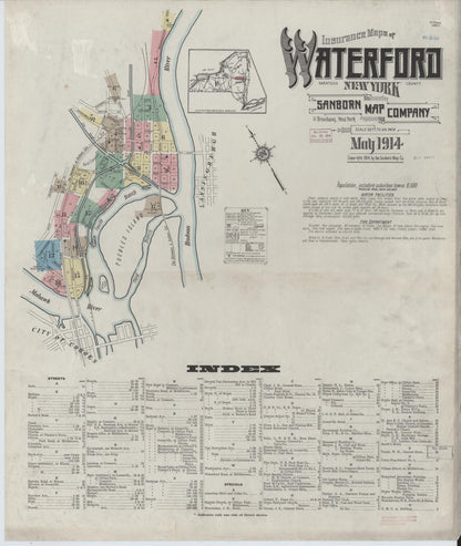 Sanborn Fire Insurance Map from Waterford, Saratoga County, New York (1914), Sheet #0001 - Complete Map Set gallery image, historic Sanborn map, vintage wall art, New York New York