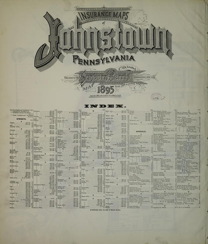 Sanborn Fire Insurance Map from Johnstown, Cambria County, Pennsylvania (1895), Sheet #0001 - Historic Sanborn Fire Insurance Map Print, vintage old map wall art, antique decor, genealogy gift, Pennsylvania Pennsylvania map