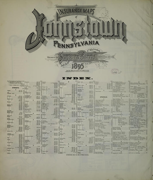 Sanborn Fire Insurance Map from Johnstown, Cambria County, Pennsylvania (1895), Sheet #0001 - Historic Sanborn Fire Insurance Map Print, vintage old map wall art, antique decor, genealogy gift, Pennsylvania Pennsylvania map