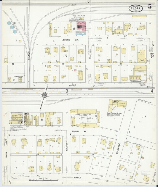Sanborn Fire Insurance Map from Flora, Clay County, Illinois (1912), Sheet #0005 - Historic Sanborn Fire Insurance Map Print, vintage old map wall art, antique decor, genealogy gift, Illinois Illinois map
