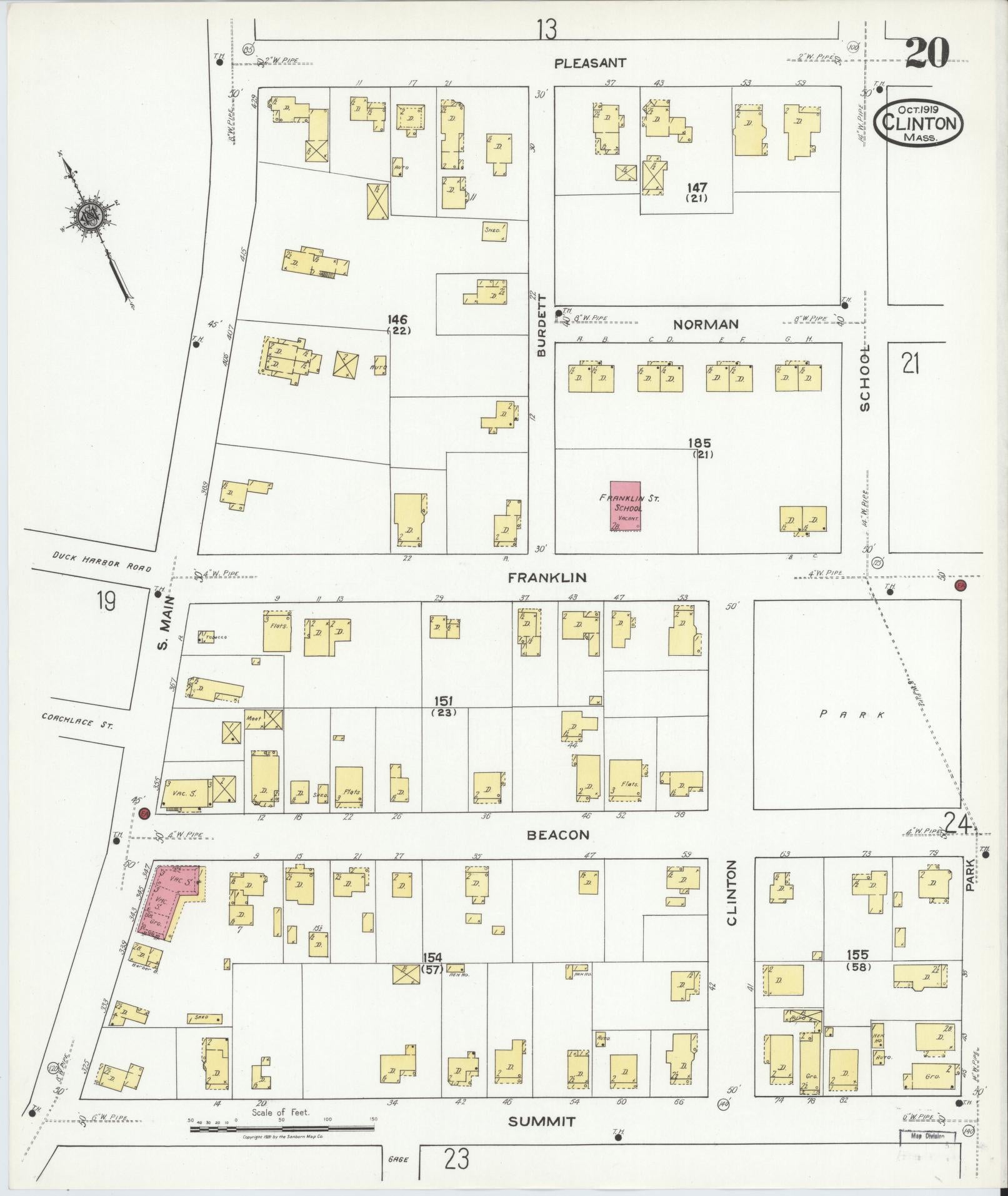 Sanborn Fire Insurance Map from Clinton, Worcester County, Massachusetts (1919), Sheet #0020 - Complete Map Set gallery image, historic Sanborn map, vintage wall art, Massachusetts Massachusetts