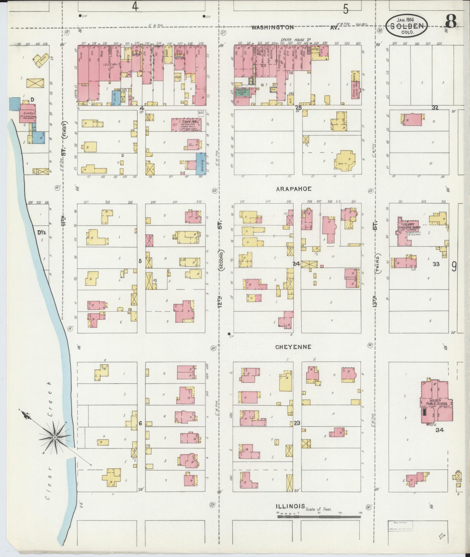 Sanborn Fire Insurance Map from Golden, Jefferson County, Colorado (1906), Sheet #0008 - Complete Map Set gallery image, historic Sanborn map, vintage wall art, Colorado Colorado