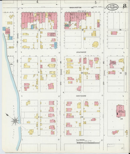 Sanborn Fire Insurance Map from Golden, Jefferson County, Colorado (1906), Sheet #0008 - Complete Map Set gallery image, historic Sanborn map, vintage wall art, Colorado Colorado