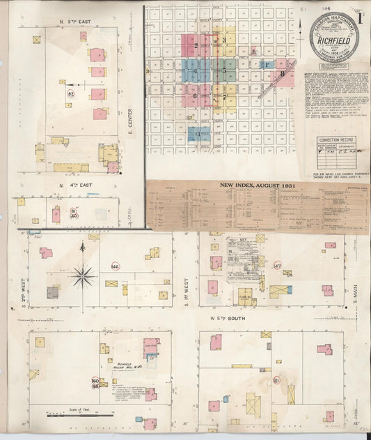 Sanborn Fire Insurance Map from Richfield, Sevier County, Utah (1930), Sheet #0001 - Historic Sanborn Fire Insurance Map Print, vintage old map wall art, antique decor, genealogy gift, Utah Utah map