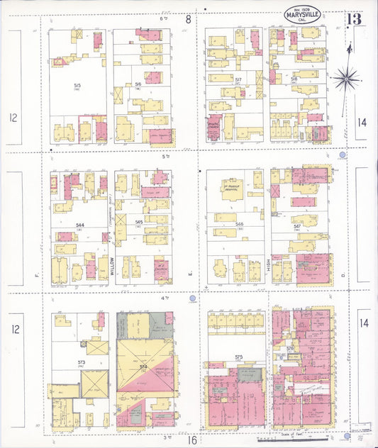 Sanborn Fire Insurance Map from Marysville, Yuba County, California (1909), Sheet #0013 - Historic Sanborn Fire Insurance Map Print, vintage old map wall art, antique decor, genealogy gift, California California map