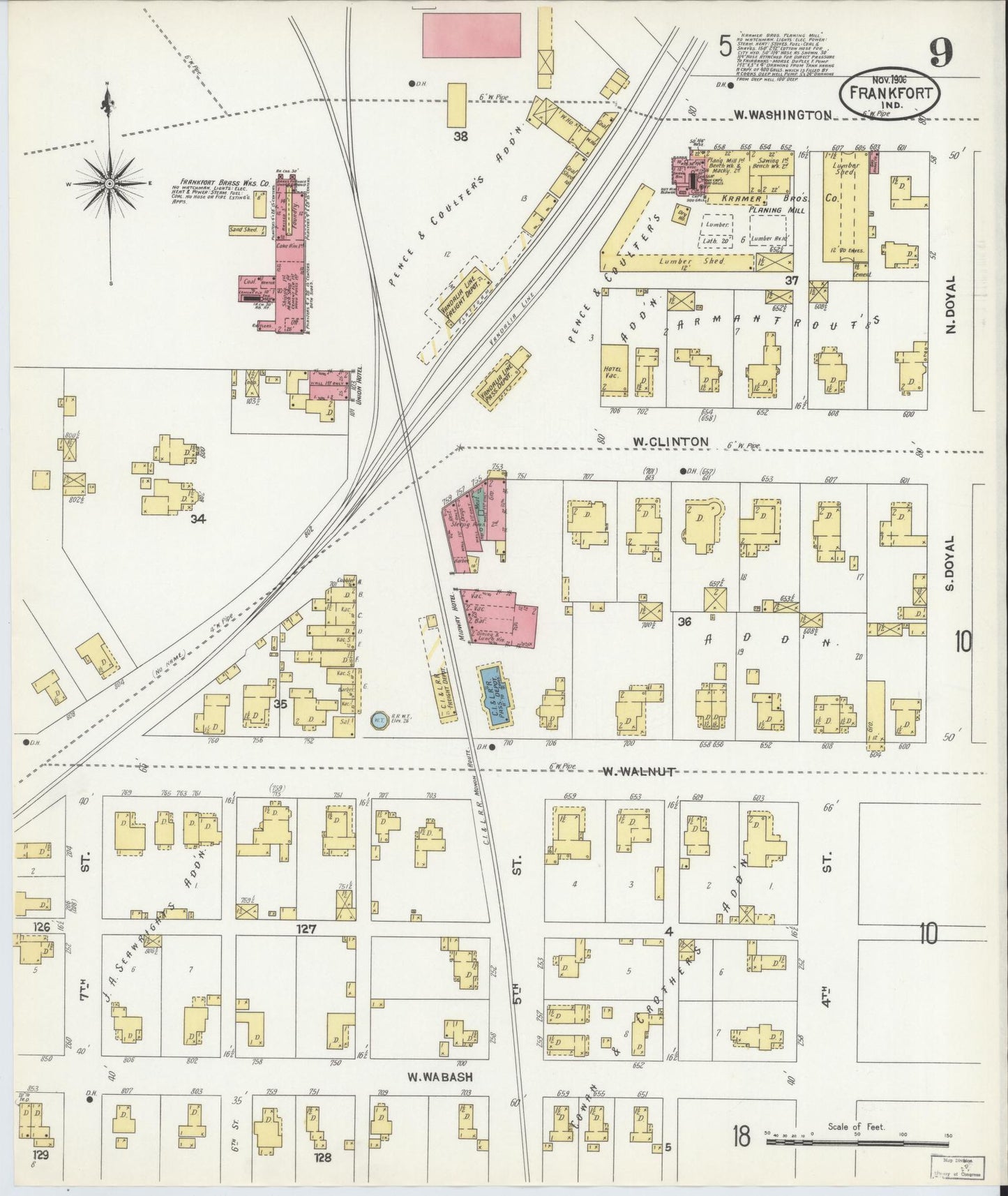 Sanborn Fire Insurance Map from Frankfort, Clinton County, Indiana (1906), Sheet #0009 - Complete Map Set gallery image, historic Sanborn map, vintage wall art, Indiana Indiana