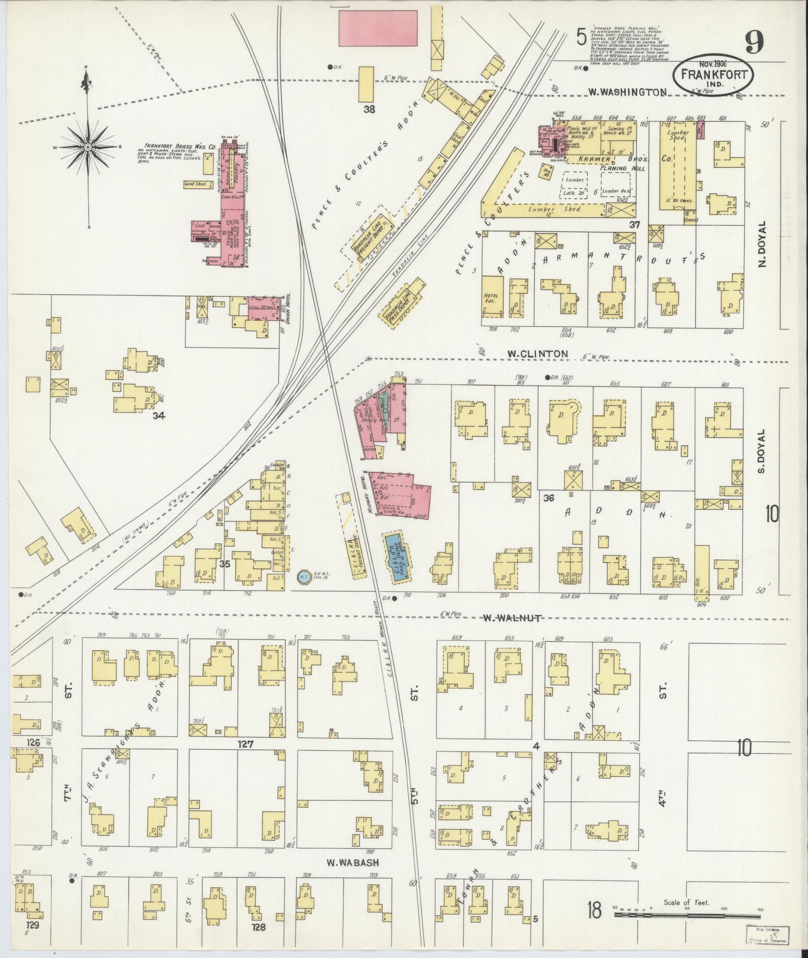 Sanborn Fire Insurance Map from Frankfort, Clinton County, Indiana (1906), Sheet #0009 - Complete Map Set gallery image, historic Sanborn map, vintage wall art, Indiana Indiana