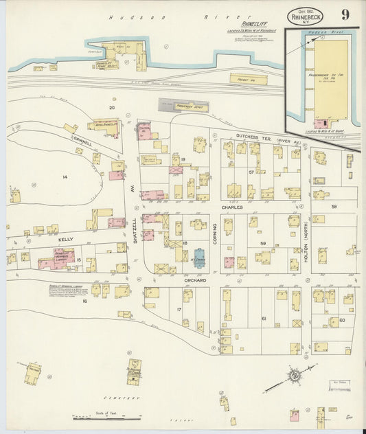 Sanborn Fire Insurance Map from Rhinebeck, Dutchess County, New York (1912), Sheet #0009 - Historic Sanborn Fire Insurance Map Print, vintage old map wall art, antique decor, genealogy gift, New York New York map