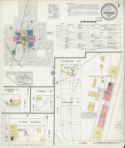 Sanborn Fire Insurance Map from Frederick, Tillman County, Oklahoma (1916), Sheet #0001 - Complete Map Set gallery image, historic Sanborn map, vintage wall art, Oklahoma Oklahoma