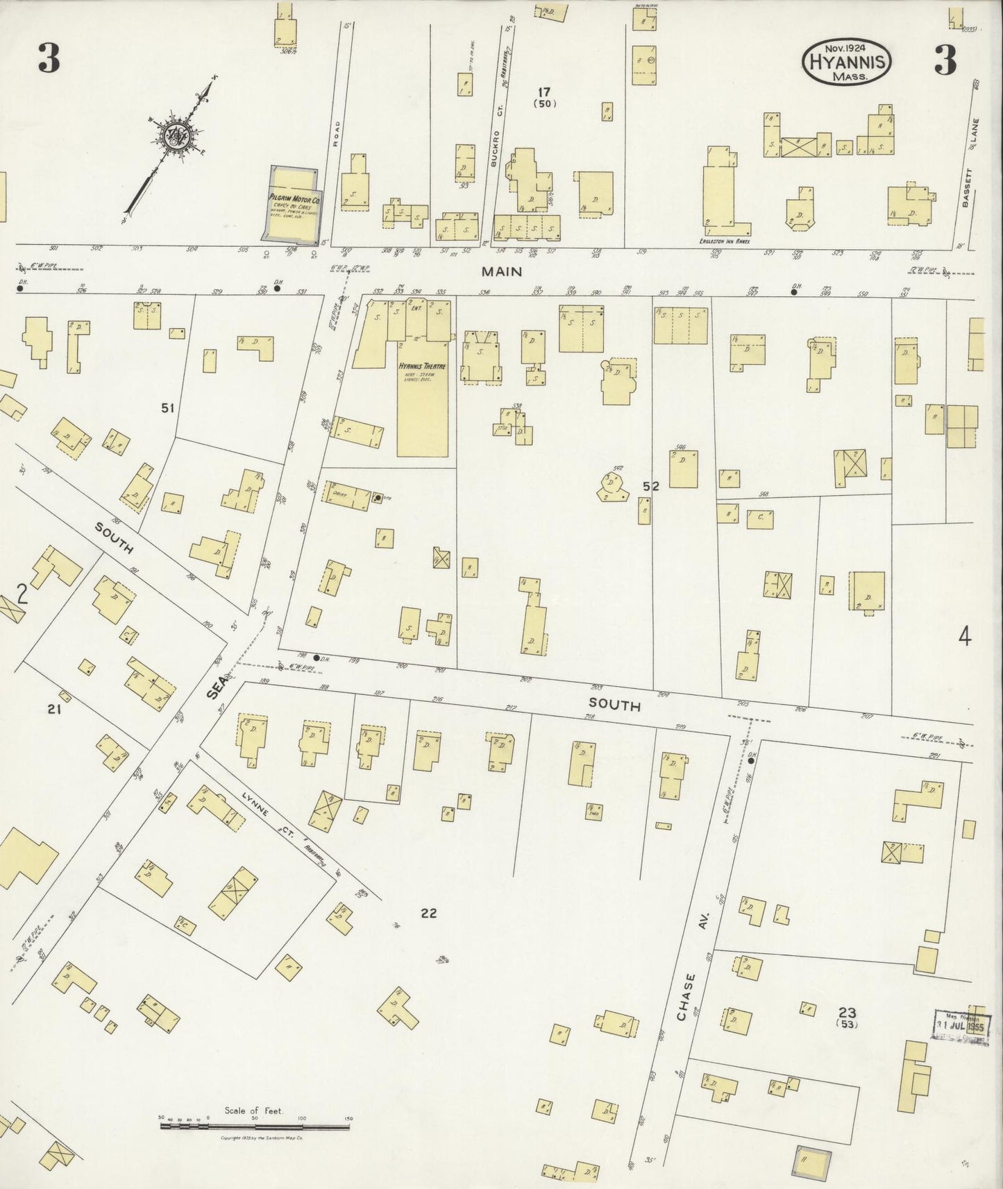 Sanborn Fire Insurance Map from Hyannis, Barnstable County, Massachusetts (1924), Sheet #0003 - Complete Map Set gallery image, historic Sanborn map, vintage wall art, Massachusetts Massachusetts