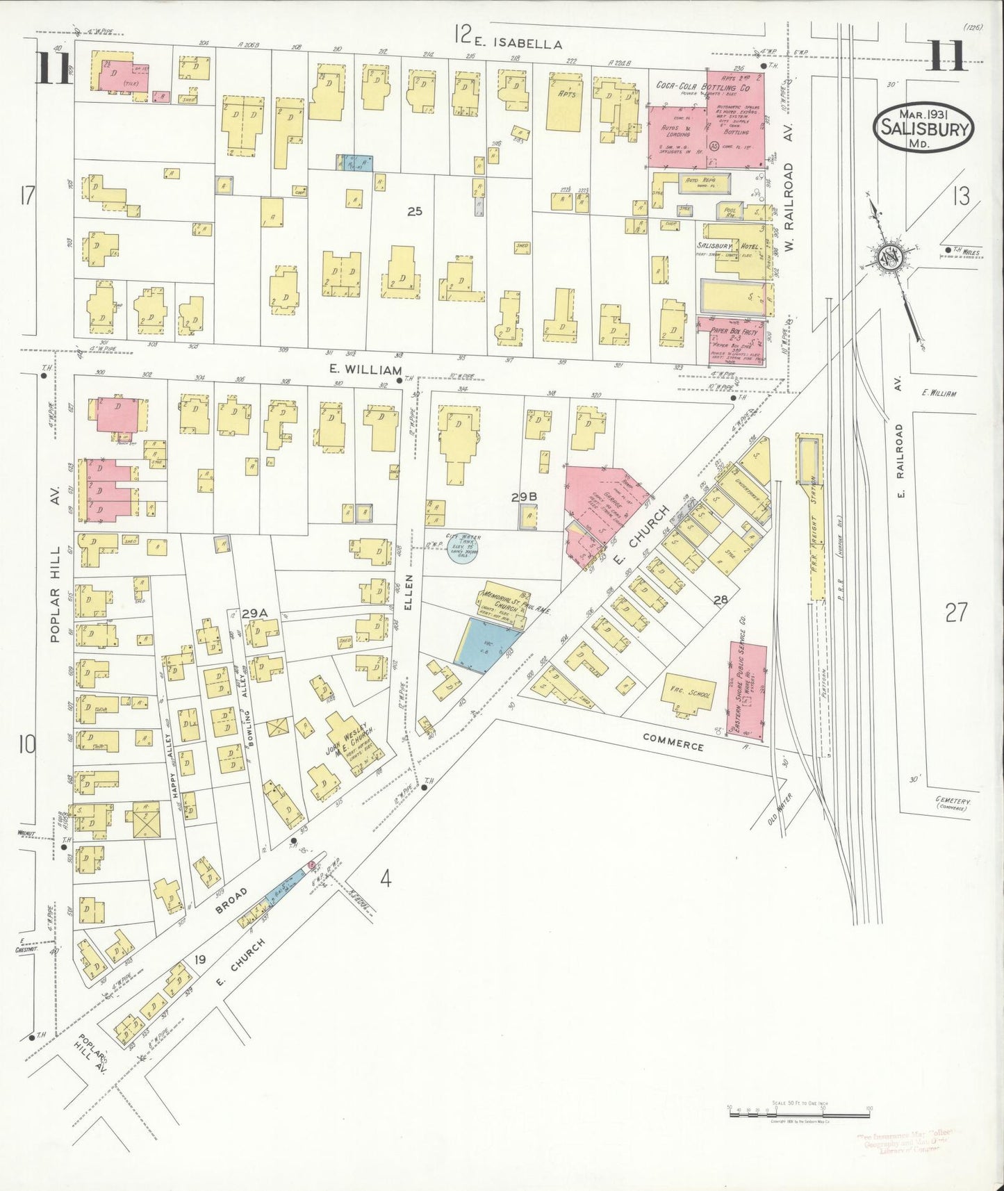 Sanborn Fire Insurance Map from Salisbury, Wicomico County, Maryland (1931), Sheet #0011 - Historic Sanborn Fire Insurance Map Print, vintage old map wall art
