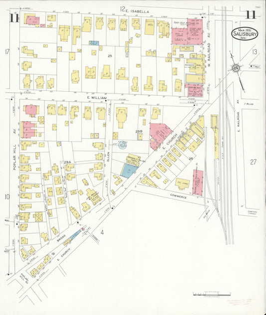 Sanborn Fire Insurance Map from Salisbury, Wicomico County, Maryland (1931), Sheet #0011 - Historic Sanborn Fire Insurance Map Print, vintage old map wall art