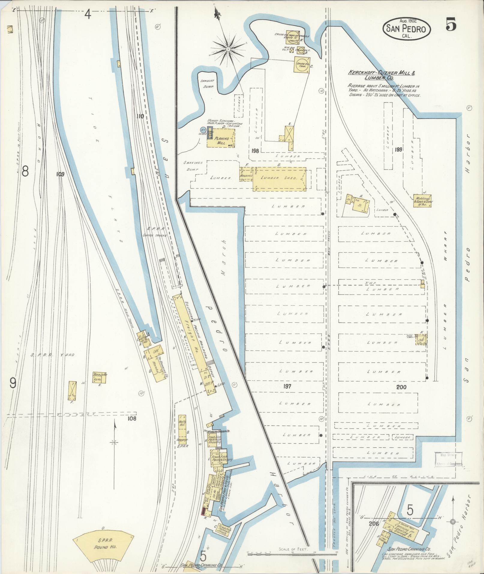 Sanborn Fire Insurance Map from San Pedro, Los Angeles County, California (1902), Sheet #0005 - Complete Map Set gallery image, historic Sanborn map, vintage wall art, California California