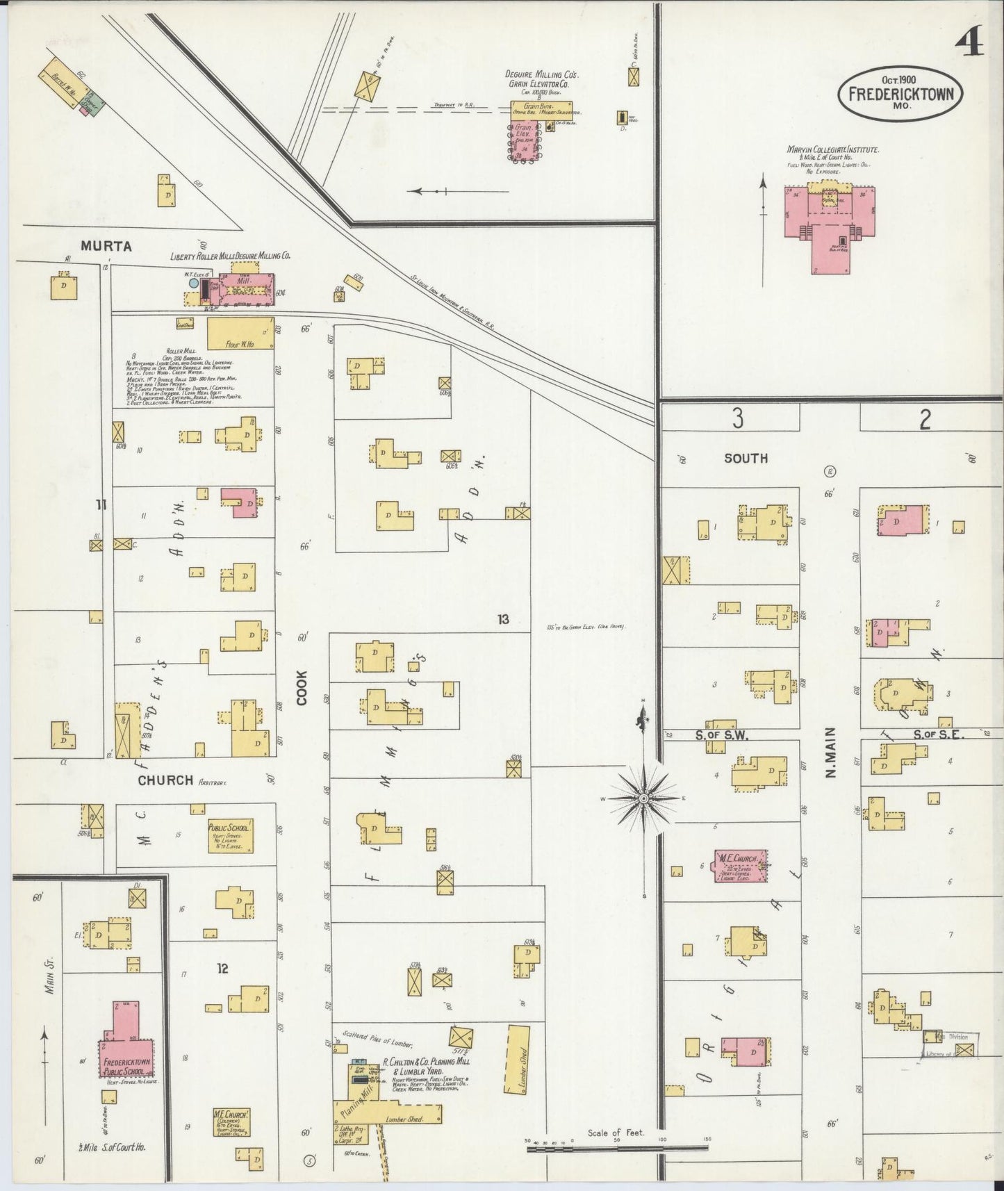 Sanborn Fire Insurance Map from Fredericktown, Madison County, Missouri (1900), Sheet #0004 - Historic Sanborn Fire Insurance Map Print, vintage old map wall art, antique decor, genealogy gift, Missouri Missouri map