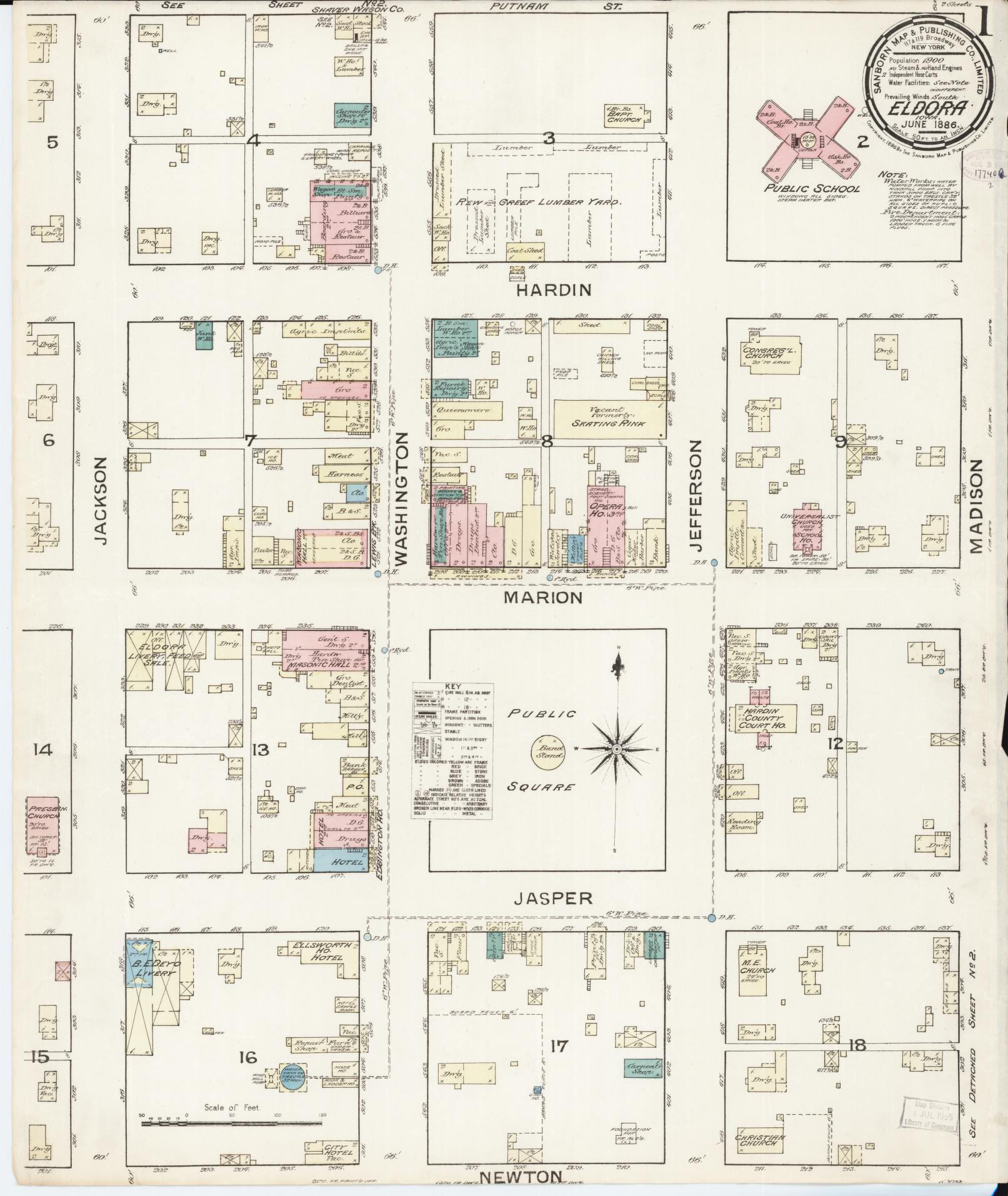 Sanborn Fire Insurance Map from Eldora, Hardin County, Iowa (1886), Sheet #0001 - Historic Sanborn Fire Insurance Map Print