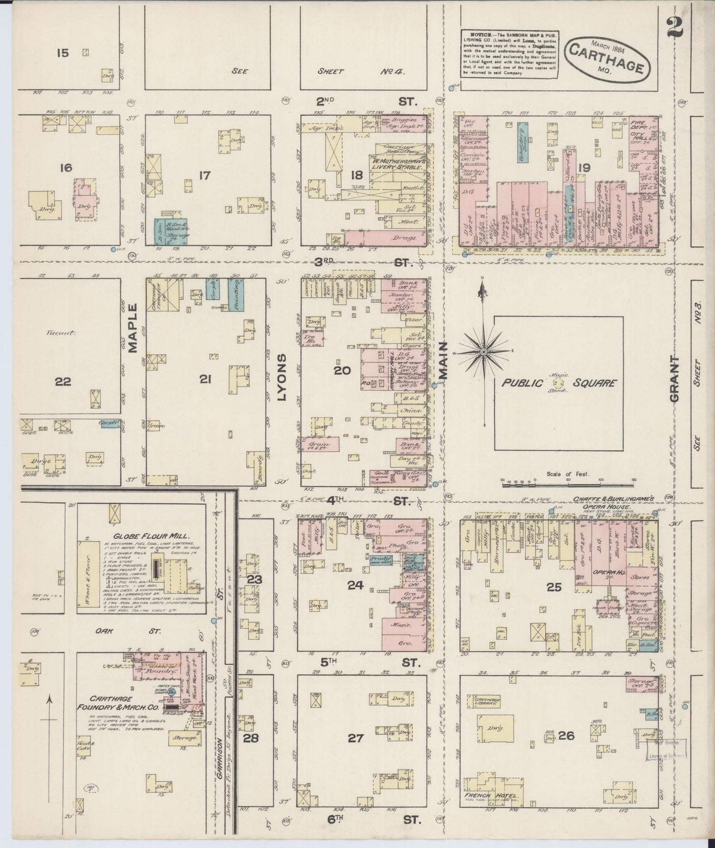 Sanborn Fire Insurance Map from Carthage, Jasper County, Missouri (1884), Sheet #0002 - Complete Map Set gallery image, historic Sanborn map, vintage wall art, Missouri Missouri
