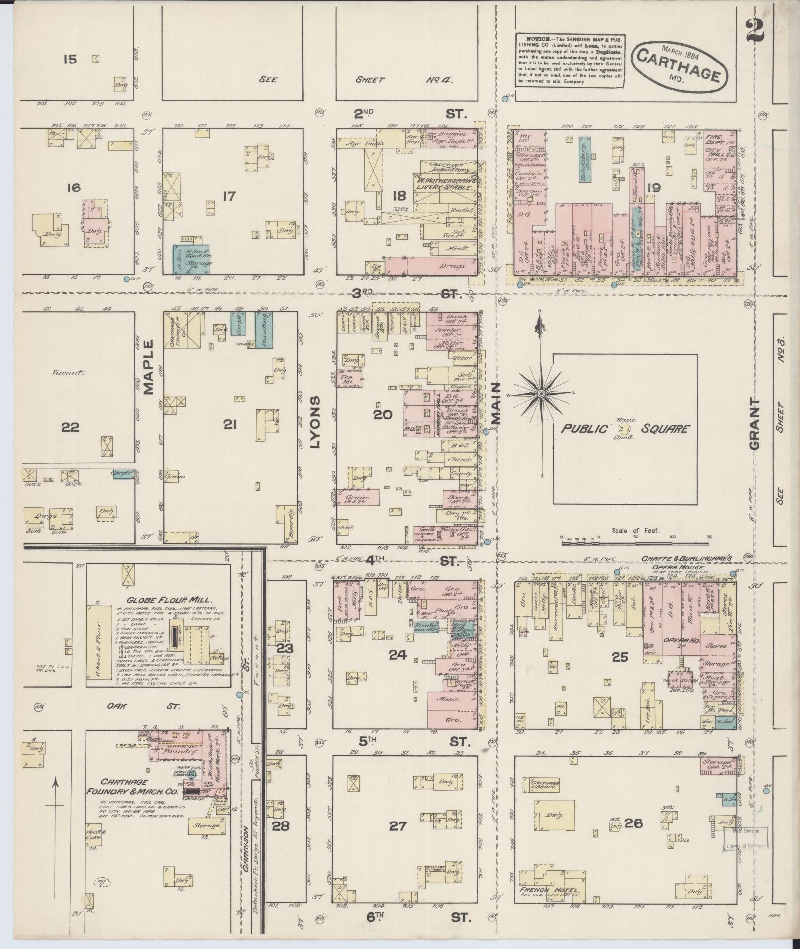 Sanborn Fire Insurance Map from Carthage, Jasper County, Missouri (1884), Sheet #0002 - Complete Map Set gallery image, historic Sanborn map, vintage wall art, Missouri Missouri