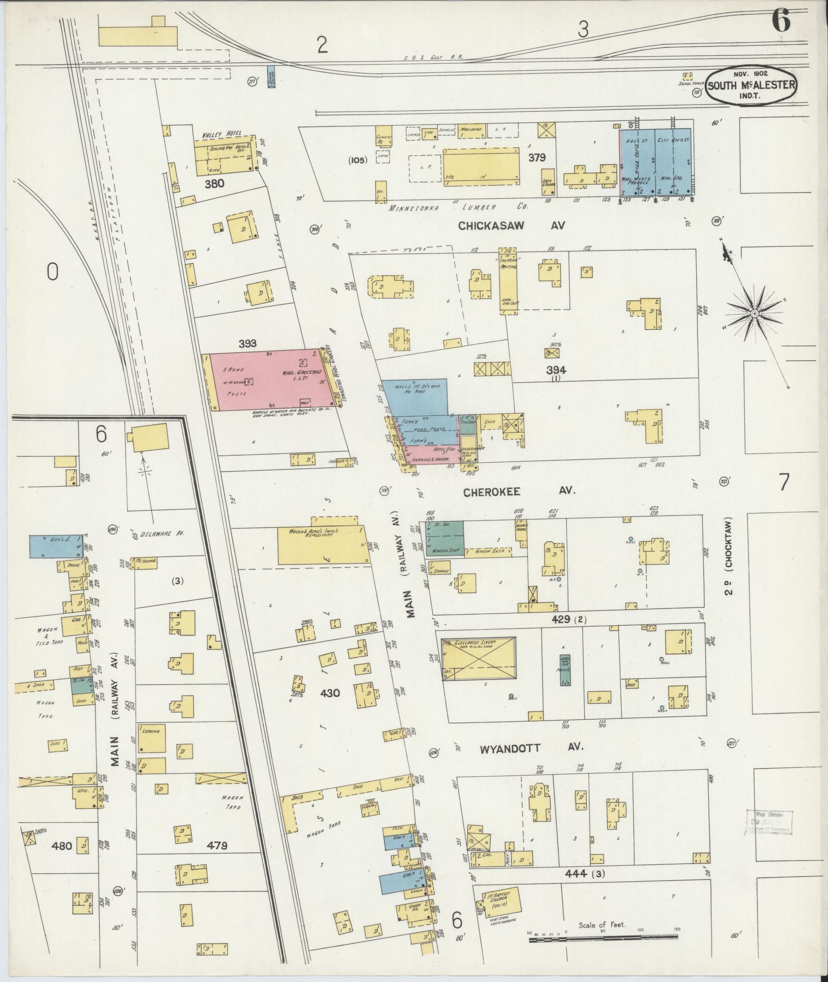 Sanborn Fire Insurance Map from South McAlester, Pittsburg County, Oklahoma (1902), Sheet #0006 - Historic Sanborn Fire Insurance Map Print, vintage old map wall art, antique decor, genealogy gift, Oklahoma Oklahoma map