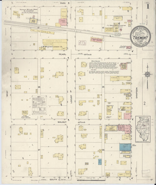 Sanborn Fire Insurance Map from Tremont, Tazewell County, Illinois (1914), Sheet #0001 - Historic Sanborn Fire Insurance Map Print, vintage old map wall art, antique decor, genealogy gift, Illinois Illinois map