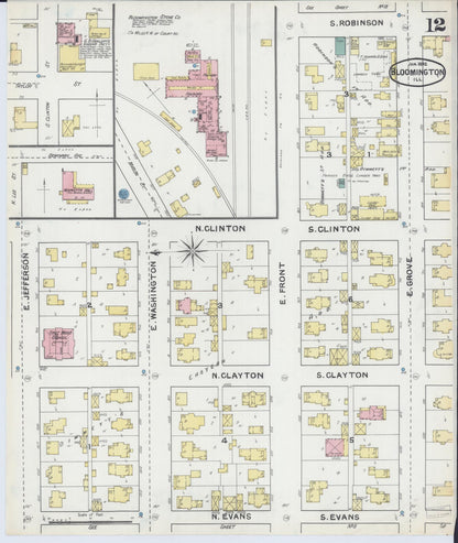 Sanborn Fire Insurance Map from Bloomington, McLean County, Illinois (1892), Sheet #0012 - Complete Map Set gallery image, historic Sanborn map, vintage wall art, Illinois Illinois