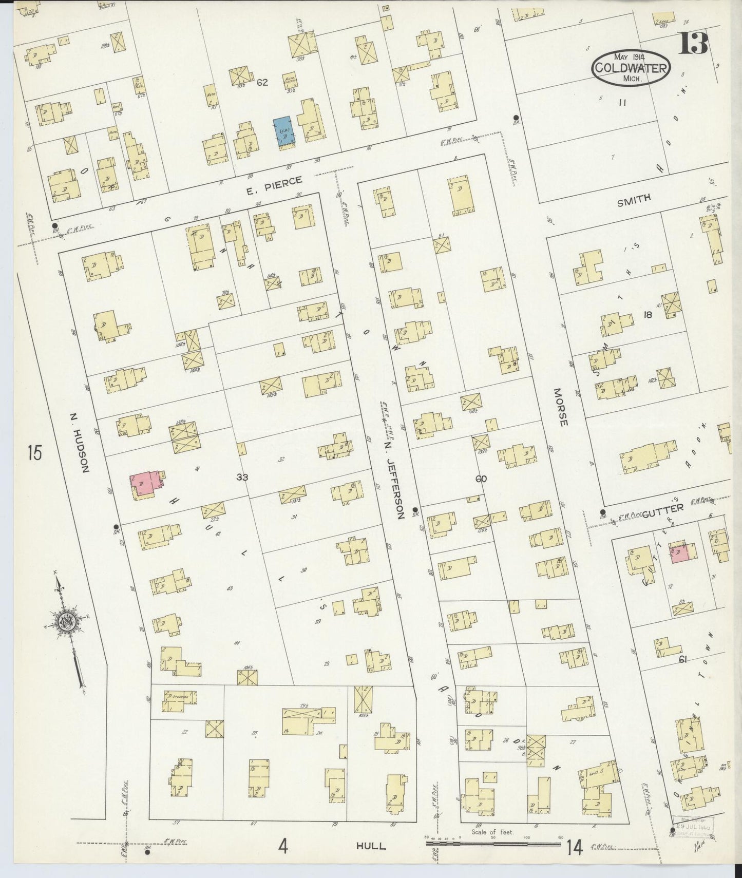 Sanborn Fire Insurance Map from Coldwater, Branch County, Michigan (1914), Sheet #0013 - Complete Map Set gallery image, historic Sanborn map, vintage wall art, Michigan Michigan
