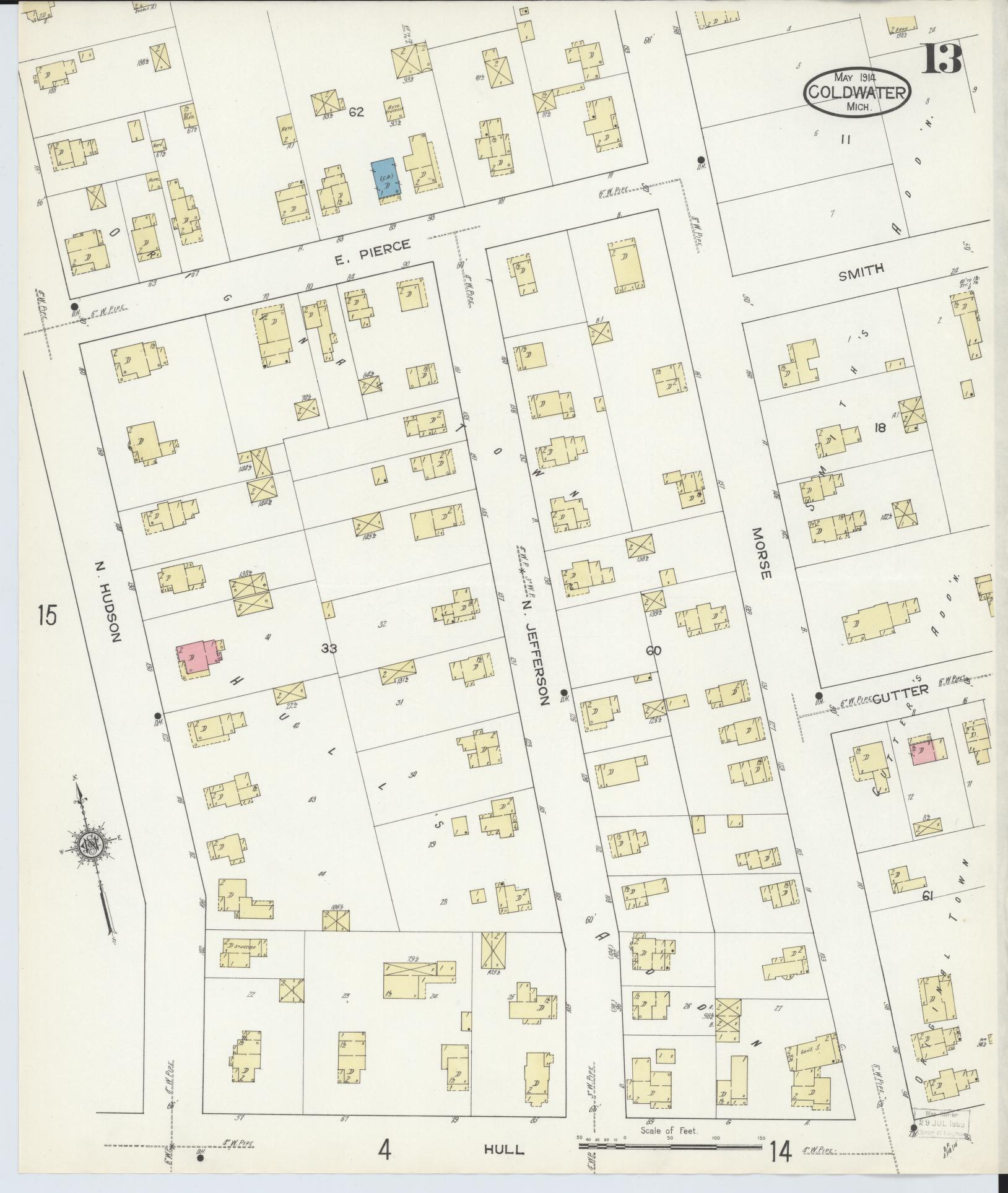 Sanborn Fire Insurance Map from Coldwater, Branch County, Michigan (1914), Sheet #0013 - Complete Map Set gallery image, historic Sanborn map, vintage wall art, Michigan Michigan
