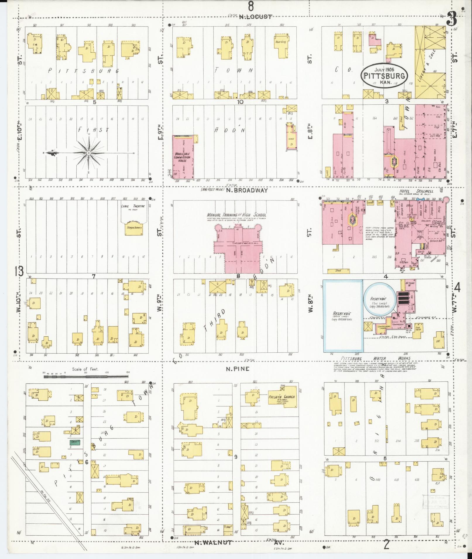 Sanborn Fire Insurance Map from Pittsburg, Crawford County, Kansas (1905), Sheet #0003 - Complete Map Set gallery image, historic Sanborn map, vintage wall art, Kansas Kansas