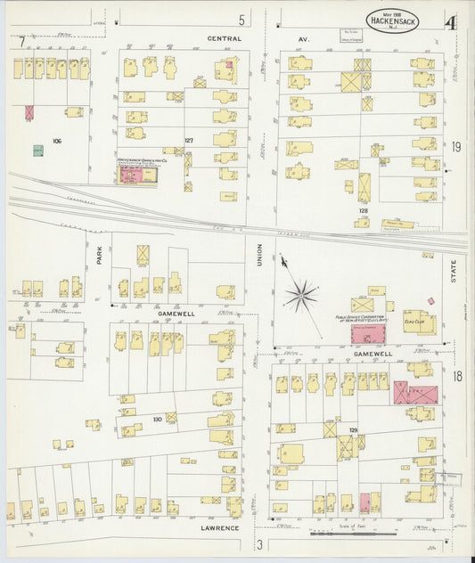 Sanborn Fire Insurance Map from Hackensack, Bergen County, New Jersey (1908), Sheet #0004 - Historic Sanborn Fire Insurance Map Print, vintage old map wall art, antique decor, genealogy gift, New Jersey New Jersey map