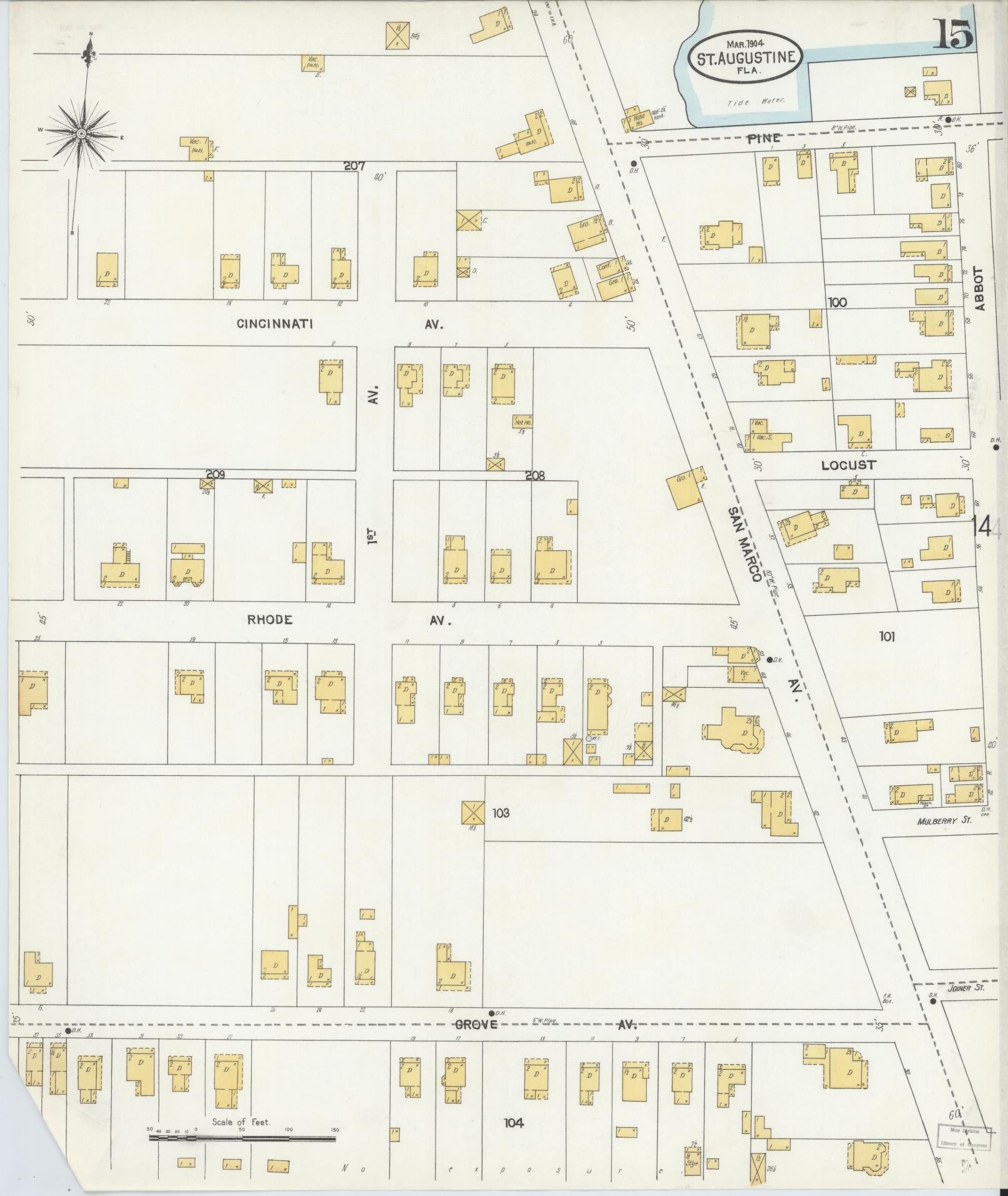 Sanborn Fire Insurance Map from Saint Augustine, Saint John's County, Florida (1904), Sheet #0015 - Historic Sanborn Fire Insurance Map Print, vintage old map wall art, antique decor, genealogy gift, Florida Florida map