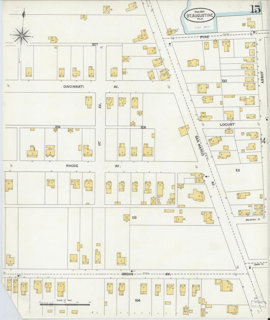 Sanborn Fire Insurance Map from Saint Augustine, Saint John's County, Florida (1904), Sheet #0015 - Historic Sanborn Fire Insurance Map Print, vintage old map wall art, antique decor, genealogy gift, Florida Florida map