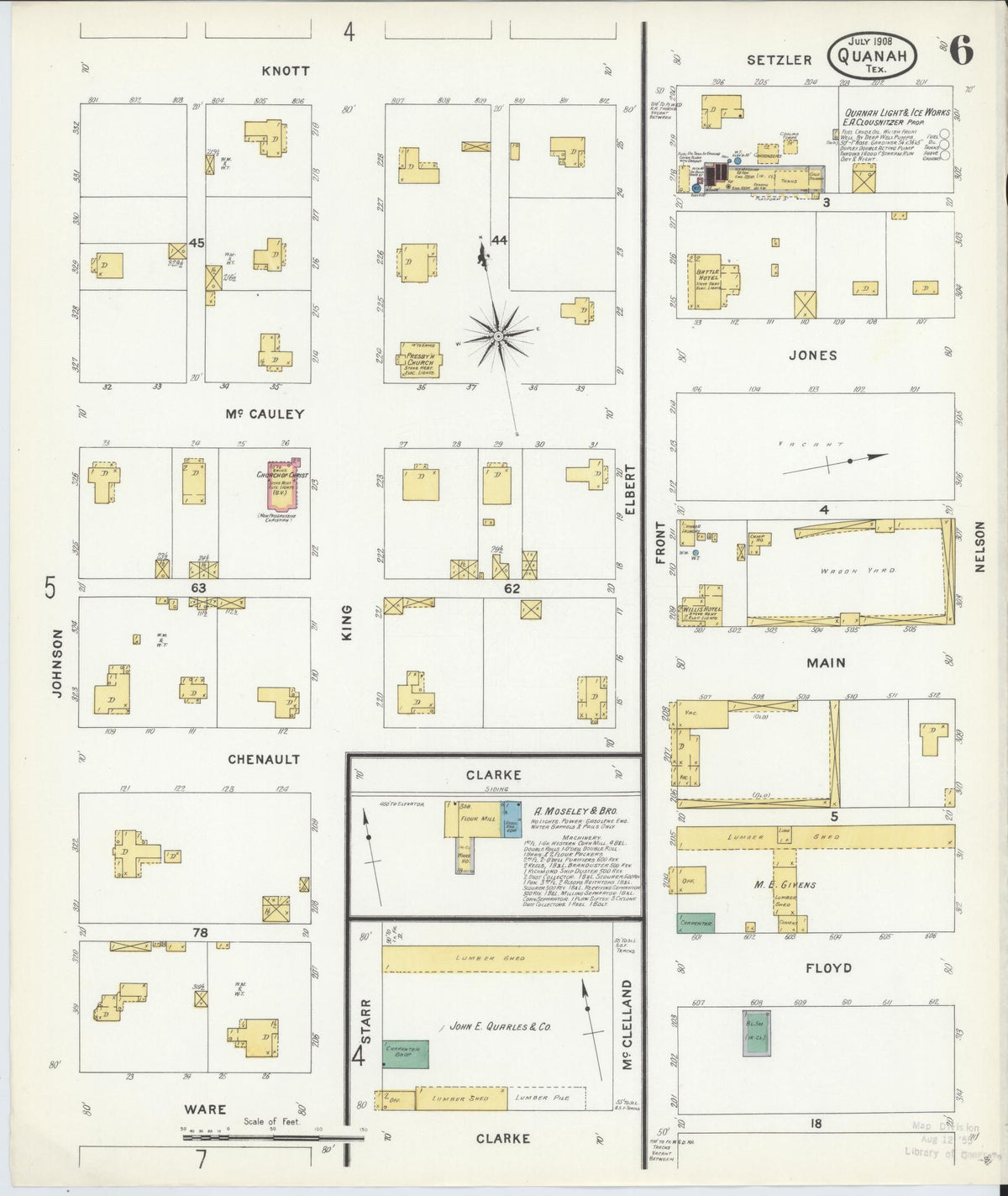 Sanborn Fire Insurance Map from Quanah, Hardeman County, Texas (1908), Sheet #0006 - Complete Map Set gallery image, historic Sanborn map, vintage wall art, Texas Texas