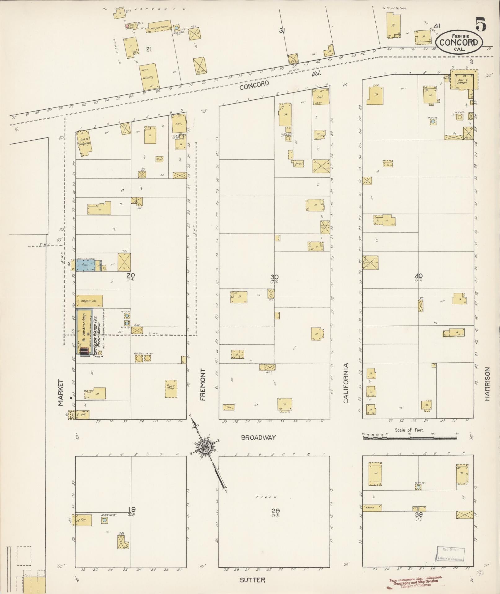 Sanborn Fire Insurance Map from Concord, Contra Costa County, California (1912), Sheet #0005 - Complete Map Set gallery image, historic Sanborn map, vintage wall art, California California