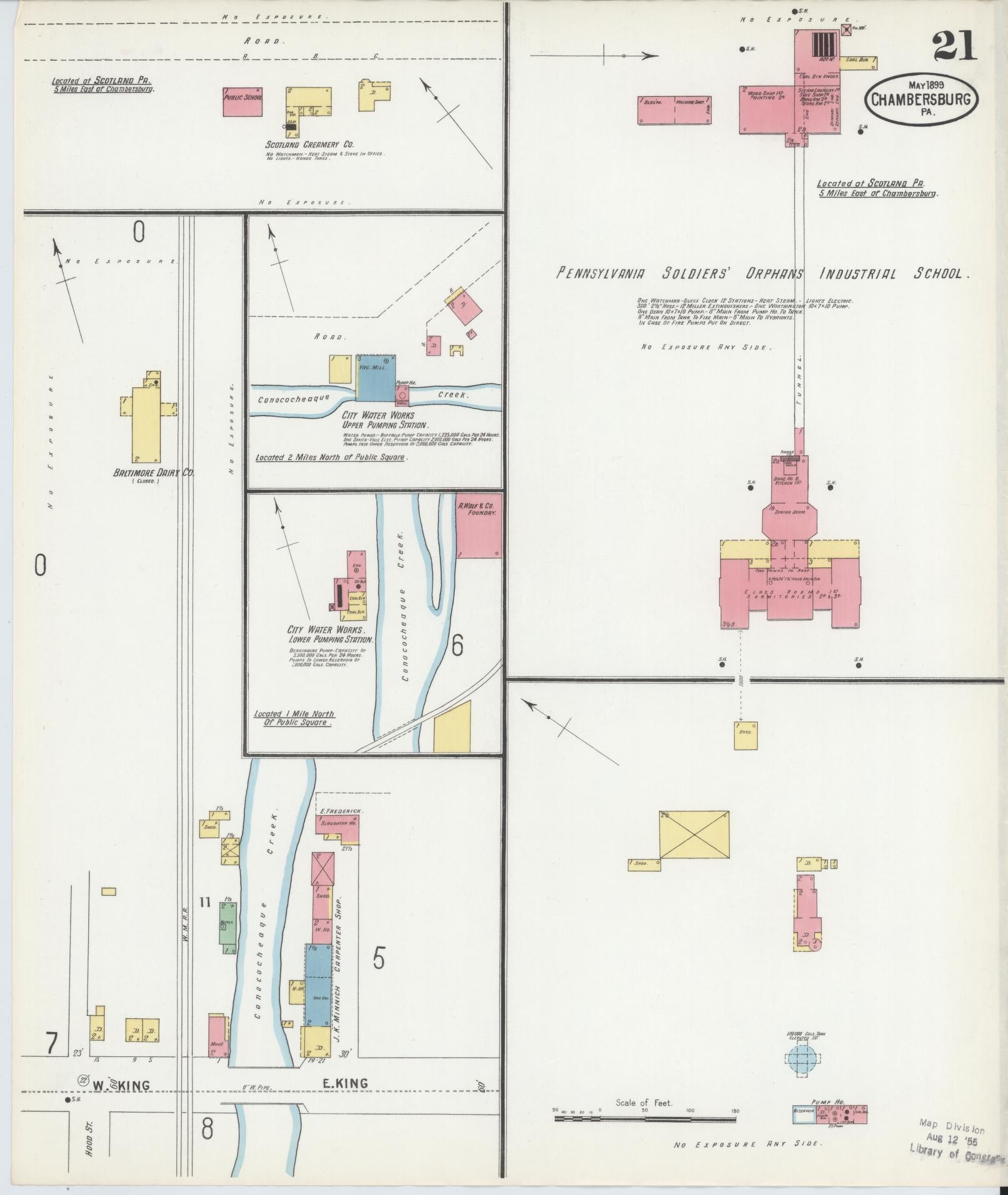Sanborn Fire Insurance Map from Chambersburg, Franklin County, Pennsylvania (1899), Sheet #0021 - Historic Sanborn Fire Insurance Map Print, vintage old map wall art, antique decor, genealogy gift, Pennsylvania Pennsylvania map
