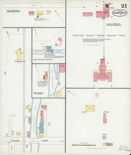 Sanborn Fire Insurance Map from Chambersburg, Franklin County, Pennsylvania (1899), Sheet #0021 - Historic Sanborn Fire Insurance Map Print, vintage old map wall art, antique decor, genealogy gift, Pennsylvania Pennsylvania map