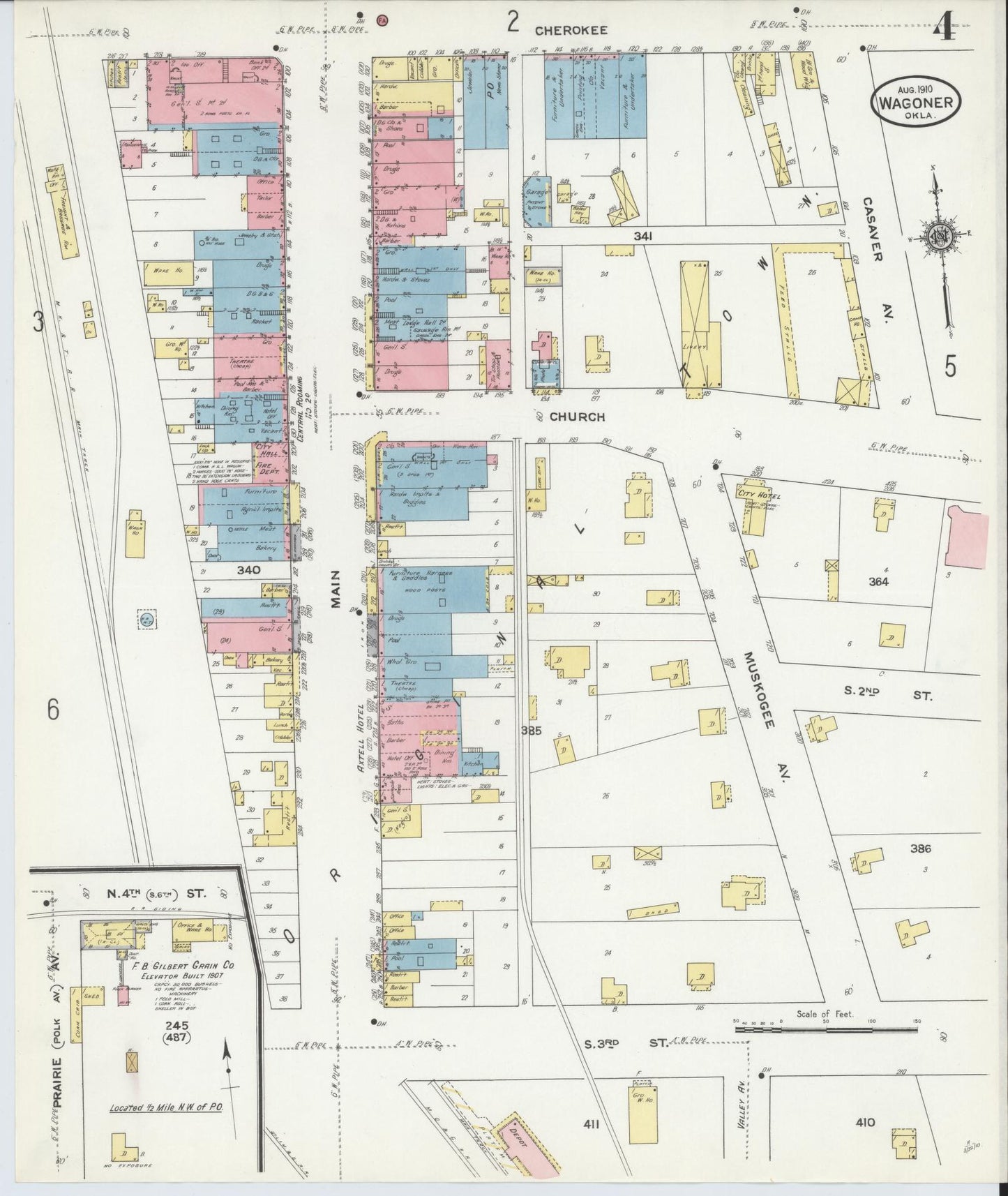 Sanborn Fire Insurance Map from Wagoner, Wagoner County, Oklahoma (1910), Sheet #0004 - Complete Map Set gallery image, historic Sanborn map, vintage wall art, Oklahoma Oklahoma