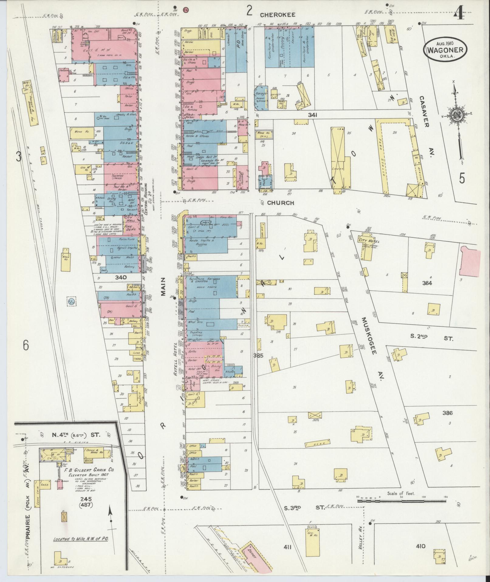 Sanborn Fire Insurance Map from Wagoner, Wagoner County, Oklahoma (1910), Sheet #0004 - Complete Map Set gallery image, historic Sanborn map, vintage wall art, Oklahoma Oklahoma