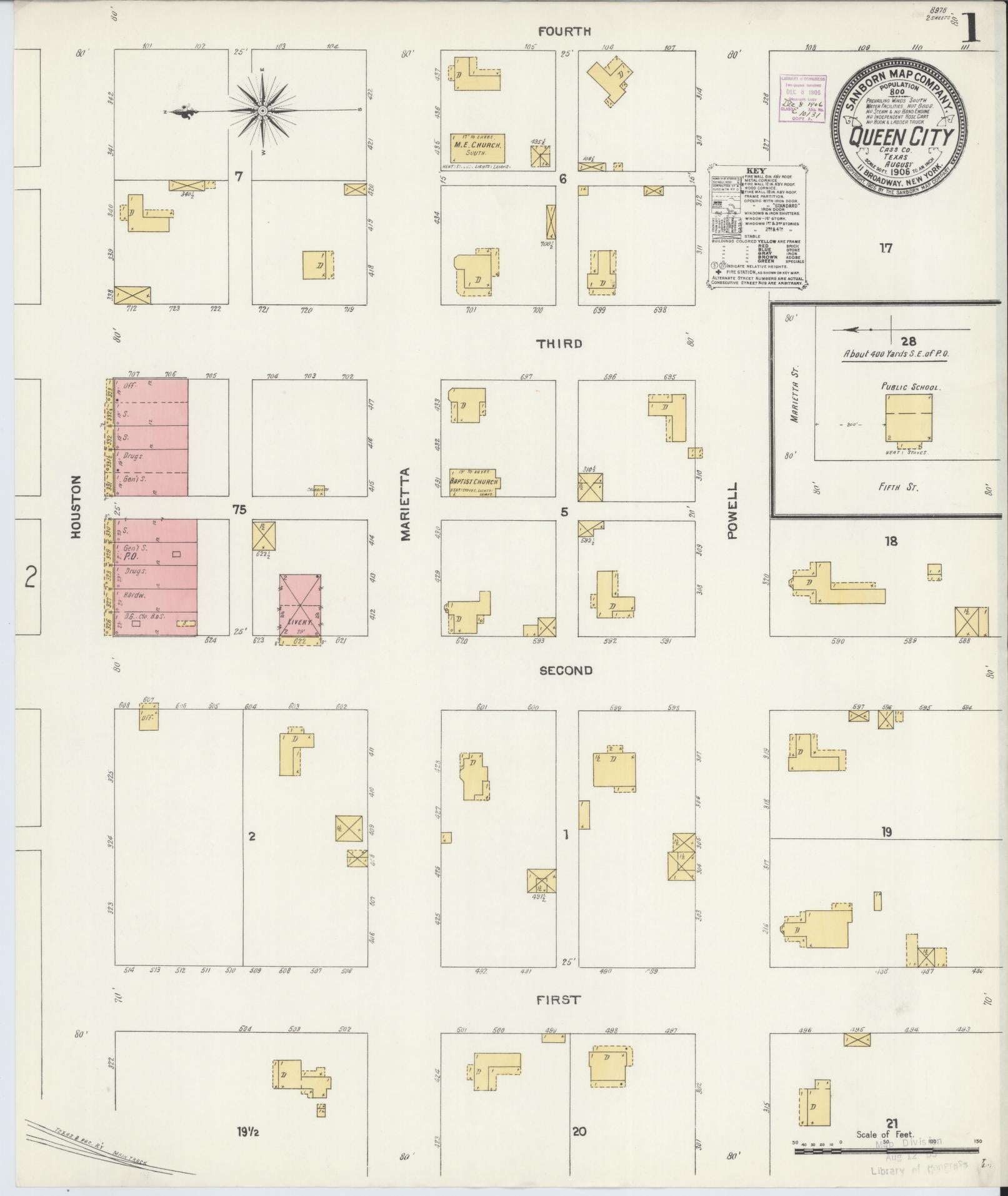 Sanborn Fire Insurance Map from Queen City, Cass County, Texas (1906), Sheet #0001 - Complete Map Set gallery image, historic Sanborn map, vintage wall art, Texas Texas
