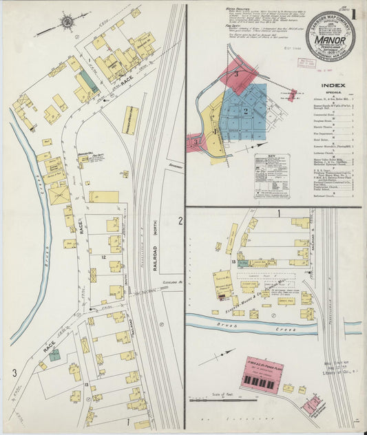 Sanborn Fire Insurance Map from Manor, Westmoreland County, Pennsylvania (1909), Sheet #0001 - Historic Sanborn Fire Insurance Map Print, vintage old map wall art, antique decor, genealogy gift, Pennsylvania Pennsylvania map