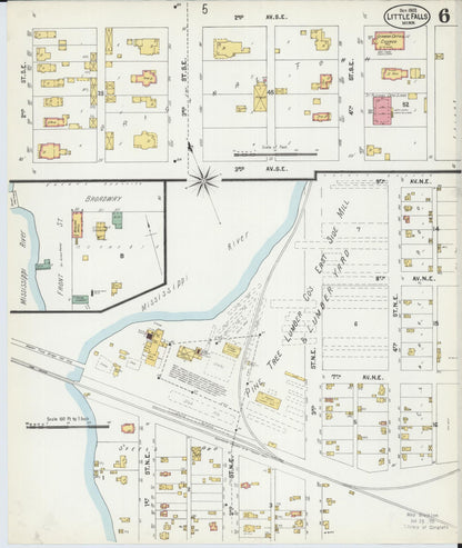 Sanborn Fire Insurance Map from Little Falls, Morrison County, Minnesota (1902), Sheet #0006 - Historic Sanborn Fire Insurance Map Print, vintage old map wall art, antique decor, genealogy gift, Minnesota Minnesota map