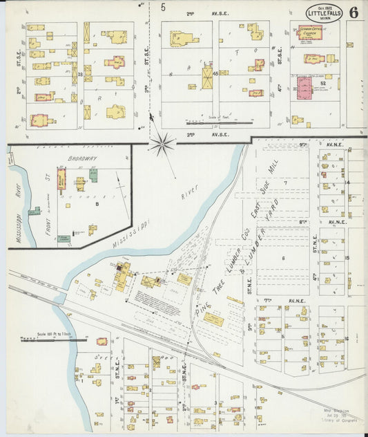 Sanborn Fire Insurance Map from Little Falls, Morrison County, Minnesota (1902), Sheet #0006 - Historic Sanborn Fire Insurance Map Print, vintage old map wall art, antique decor, genealogy gift, Minnesota Minnesota map