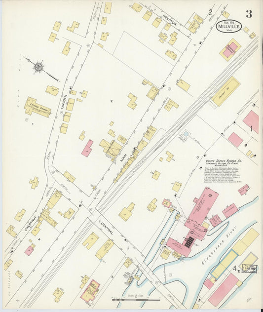 Sanborn Fire Insurance Map from Millville, Worcester County, Massachusetts (1913), Sheet #0003 - Historic Sanborn Fire Insurance Map Print, vintage old map wall art, antique decor, genealogy gift, Massachusetts Massachusetts map