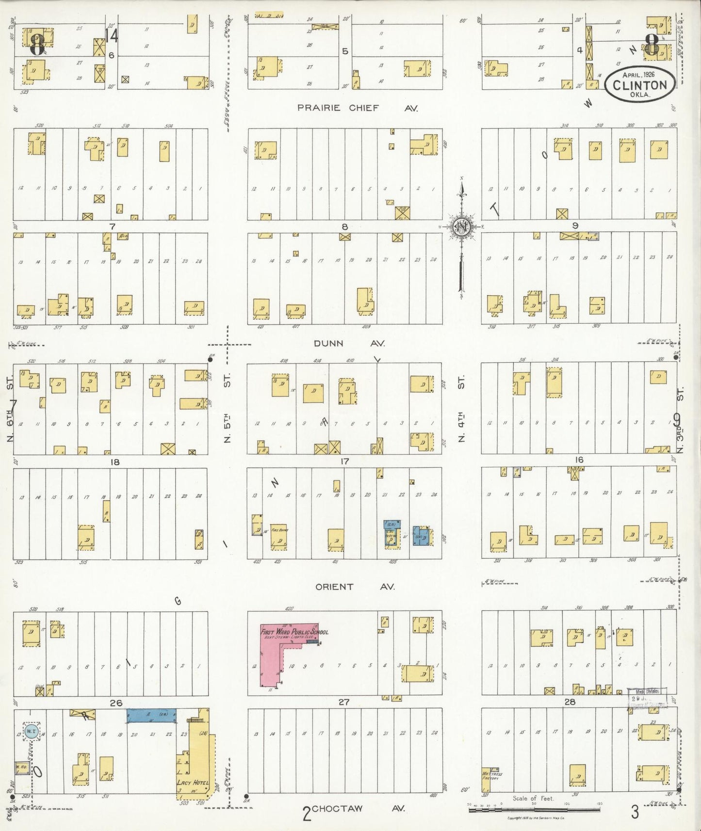 Sanborn Fire Insurance Map from Clinton, Custer County, Oklahoma (1926), Sheet #0008 - Historic Sanborn Fire Insurance Map Print, vintage old map wall art, antique decor, genealogy gift, Oklahoma Oklahoma map