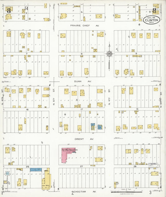 Sanborn Fire Insurance Map from Clinton, Custer County, Oklahoma (1926), Sheet #0008 - Historic Sanborn Fire Insurance Map Print, vintage old map wall art, antique decor, genealogy gift, Oklahoma Oklahoma map