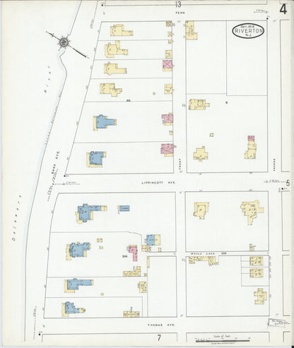 Sanborn Fire Insurance Map from Riverton, Burlington County, New Jersey (1919), Sheet #0004 - Complete Map Set gallery image, historic Sanborn map, vintage wall art, New Jersey New Jersey