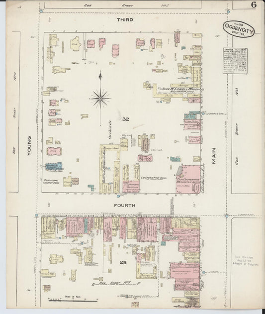 Sanborn Fire Insurance Map from Ogden, Weber County, Utah (1884), Sheet #0006 - Historic Sanborn Fire Insurance Map Print, vintage old map wall art, antique decor, genealogy gift, Utah Utah map