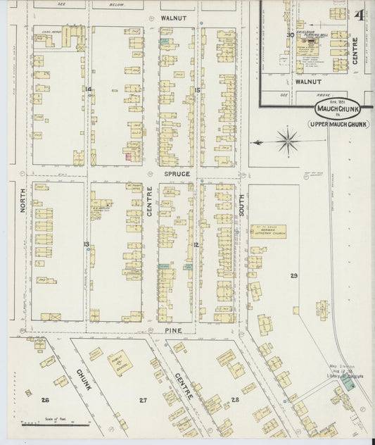 Sanborn Fire Insurance Map from Mauch Chunk, Carbon County, Pennsylvania (1891), Sheet #0004 - Historic Sanborn Fire Insurance Map Print, vintage old map wall art, antique decor, genealogy gift, Pennsylvania Pennsylvania map