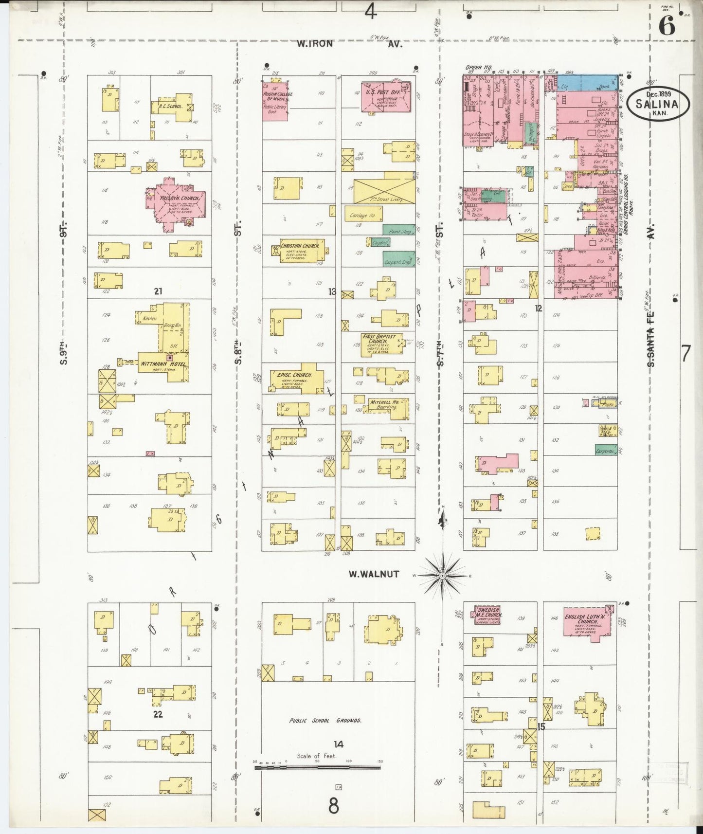 Sanborn Fire Insurance Map from Salina, Saline County, Kansas (1899), Sheet #0006 - Complete Map Set gallery image, historic Sanborn map, vintage wall art, Kansas Kansas